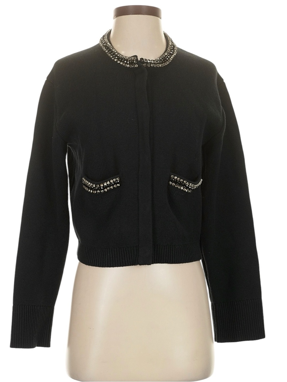 J. Crew New Relaxed Emilie Sweater Lady Jacket with Jewel Trim size Small Black